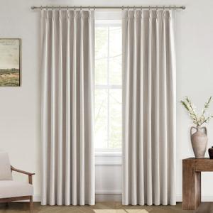 Natural Linen Pinch Pleated Blackout Curtains & Drapes 96 Inch Long Bedroom/Livingroom Farmhouse Curtains 2 Panel Sets, Neutral Track Room Darkening Thermal Insulated 8ft Back Tab Window Curtain (40"W x 96"L (Pack of 2), Natural)
