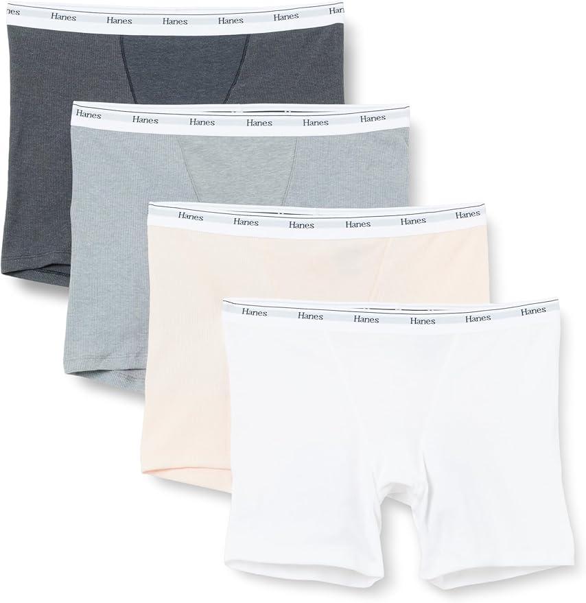 Hanes Women's Mid-Thigh Boxer Brief Pack, Stretch Cotton Underwear, Small 