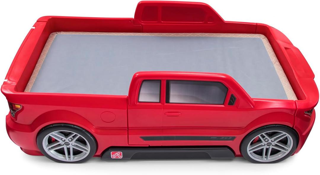 Step2 Turbocharged Twin Size Truck Car Bed, Car Bed for Boys & Girls, Working Headlights & Built-In Storage, Made of Durable Plastic, For Toddlers 3+ Years Old, Vibrant Red