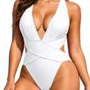 ShawGobow Sexy One Piece Swimsuit,Plunge Backless Color Block Swimsuits for Women,High Cut Scrunch Butt Monokini Beach Pool Plain White Small