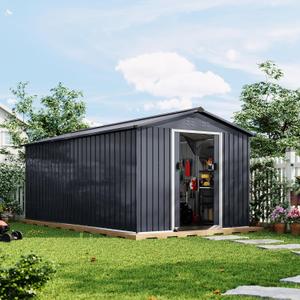 Garvee 8x15 ft Storage Shed, Galvanized Steel Metal Outdoor Shed with Sloping Roof, Lockable Doors & Air Vents, Ideal for Backyard, Garden, Patio, Lawn, Dark Grey (Gray)