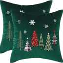 Tosleo Christmas Embroidery Throw Pillow Covers 24 x 24 inch Set of 2 Xmas Dec Velvet Pillowcases Forest Green Christmas Trees Cushion Pillow Cases Soft Square Holiday Pillowcase
