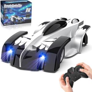 Wall Climbing Remote Control Car, 360 Rotating Wall Climbing Car Toy with LED Light, Rechargeable RC Stunt Cars, Kids Toys Gift for 3 4 5 6 7 8 9 Year Old Boys(Silver)