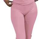 AYWA Women's 2 Piece Outfits Foldover Flare Pants Long Sleeve Crew Neck T-shirt Fitted Pajama Sets (Medium, Pink)