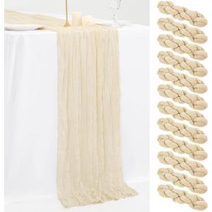 12 Pack 10Ft Ivory Cheesecloth Table Runner 35 x 120 inch Boho Gauze Cheese Cloth Table Runner Vintage Rustic Sheer Runners for Wedding Bridal Shower Birthday Party Cake Table Decorations