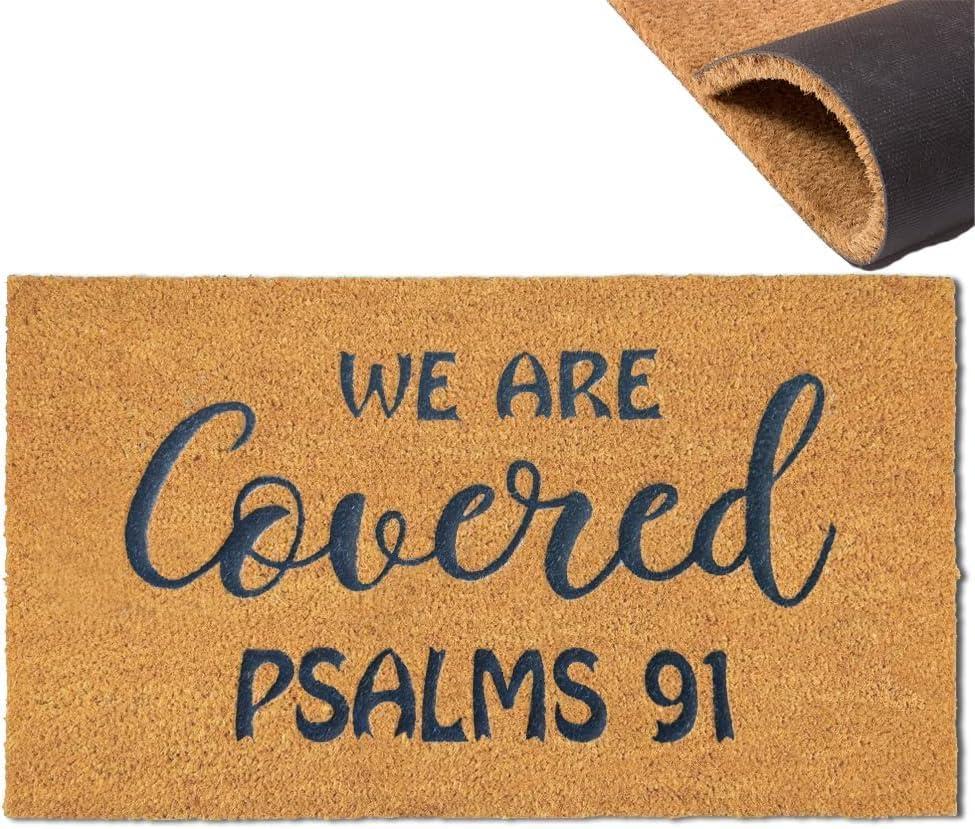 Accssoey Welcome Door Mat, Door Outdoor Entry We are Covered Psalms 91 Doormat Non Slip Rubber Mat for Home Indoor Farmhouse Funny Kitchen Rugs Patio Full Brown 30"x18"