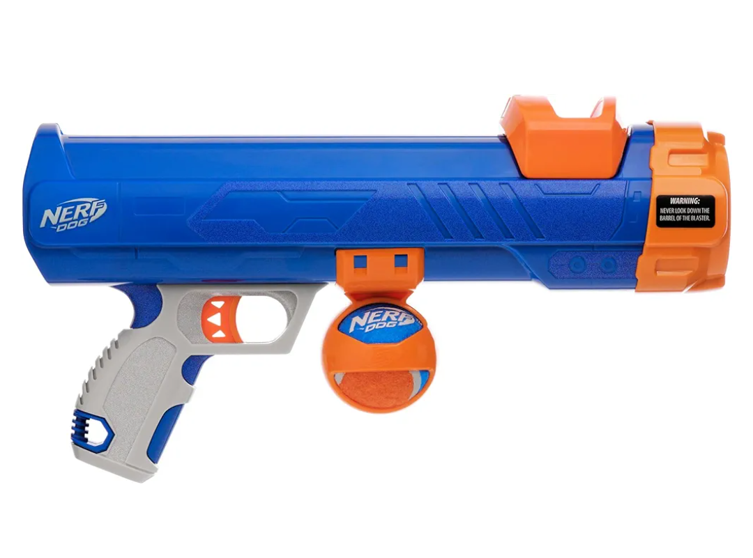 Nerf Dog Tennis Ball Blaster Dog Toy Blue/Orange, 16 Inch Compact Blaster with 1 Ball