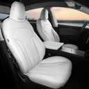 1:1 Custom Fit for Tesla Model Y Juniper Seat Covers 2025 2026, Premium Faux Leather Car Seat Covers Full Set (5 Seater), Waterproof & Breathable, Compatible with Seat Airbags - White