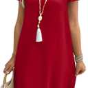 OFEEFAN Womens Summer Dresses 2026 Ruffle Sleeve Round Neck Loose Swing Sundresses with Pockets Plain/Print