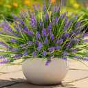 Artificial Plants for Outdoors, 10 Bundles Fake Monkey Grass with Purple Spring Flowers, Faux Plants Outdoor UV Resistant Realistic Greenery for Garden Window Patio Hanging Porch Home Decoration
