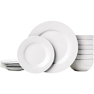Amazon Basics Kitchen Dinnerware Set, Microwave and Dishwasher Safe, Plates, Bowls, Service for 6, 18-Piece, White