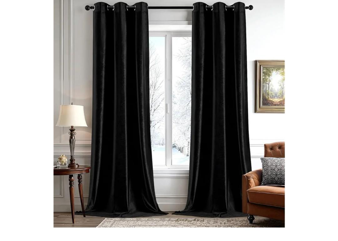 ANRODUO Black Velvet Curtains 96 Inches Long Blackout Thermal Insulated Soundproof Curtain Privacy Room Darkening Curtains Grommet Window Drapes for Bedroom Living Room 42 x 96 Inch Set of 2
