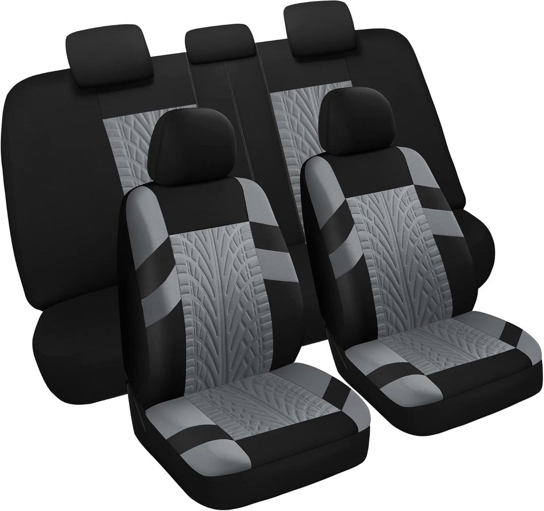 Pariitadin Car Seat Covers Full Set, Washable and Breathable Premium Cloth Automotive Vehicle Seat Cover for Car Interior, Universal Fit for Most Cars, Sedan, Truck, SUV(Black/Gray)