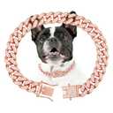 Rose Gold Dog Chain Collars Girl Dog Collars Collar Crystal Dog Necklace Link Chain Collar Chain Dog Collar for Small, Medium and Large Dogs(Rose Gold, 16 Inch)
