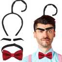 3 Pcs Halloween Cosplay Costume Accessories Include Tentacle Headband Burgundy Bow Tie and a Pair of Bushy Adhesive Fake Eyebrows for Halloween Role Playing Costume Party