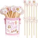 121 Pcs Christmas Wooden Coffee Stirrers with Holder and Wood Cocktail Coffee Stir Sticks Baby It's Cold Outside Disposable Drink Stirrers for Stirring Hot Restaurant Home Office(Pink)