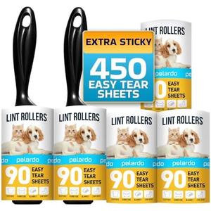 Lint Rollers for Pet Hair, Sticky, Remover for Couch, Clothes Furniture and Carpet. Dog Hair Remover Cat Hair, Animal Fur, Fuzz. 5 Large Lint Rollers
