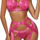 Avidlove Lingerie Set for Women Sexy Strappy Lingerie Underwire Push Up Bra Garter Set Lingerie with Chain L