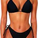 2 Piece Bikini Sets for Women Halter Triangle Bikini Tops Brazilian String Swimsuit Full Coverage Bottom Bathing Suit, Small