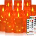 Raycare Flameless Candle with Remote Timer  9 Flickering Acrylic Battery Operated LED Pillar Candles with Embedded Star String for Halloween, Home Decor, and as a Gift (Orange)