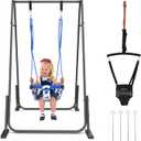 Slevoo 2 in 1 Baby Jumper and Swing, Toddler Swing Set with Foldable Stand, Ages 6 Months to 6 Years, for Indoor and Outdoor Fun, Black