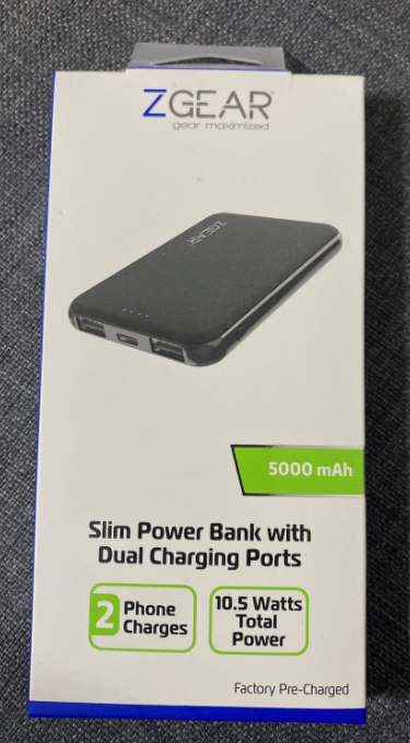 ZGear 5000 mAh Slim Dual Charging Port Power Bank - Black
