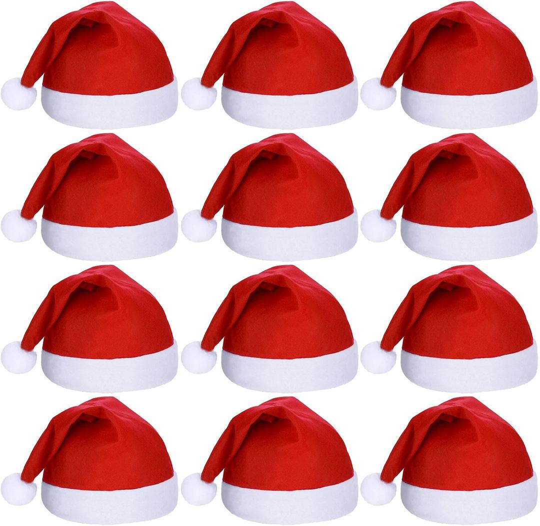 SATINIOR 12 Pieces Santa Hats Christmas Non Woven Fabric Hat for Holidays Xmas Party Supplies (Large, Red)