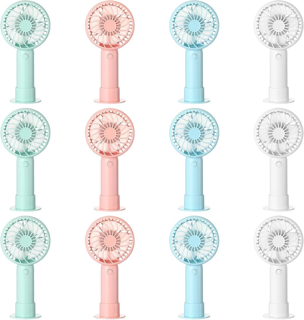Tujoe 12 Pcs Mini Powerful Handheld Fan 3 Speed Personal Small Portable Rechargeable Fan with Base USB for Women Eyelash Makeup Office Travel Beach Indoor Outdoor (Mixed Colors)