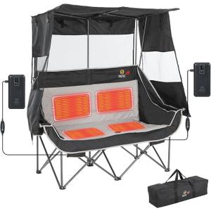 Nice C Heated Double Camping Chair, Canopy Camping Loveseat Couch, Heated