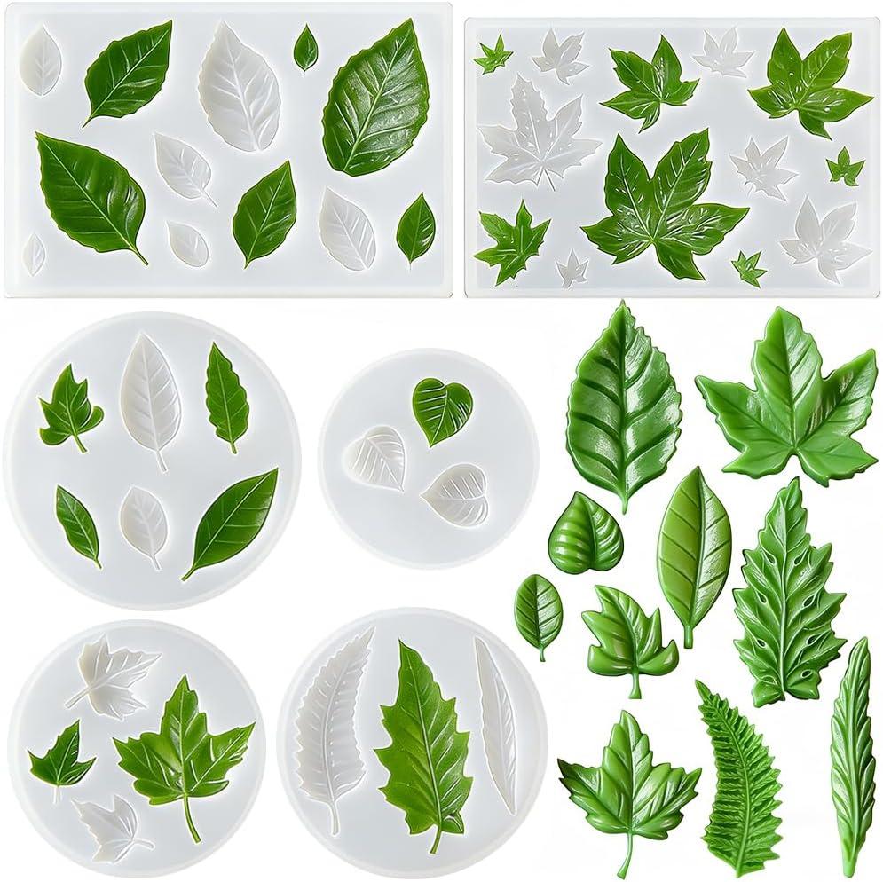 6Pcs Leaf Silicone Mold Cake Decoration Fondant Molds for Cupcake Topper Dessert Chocolate Silicone Maple Leaf Mold Clay Molds for Crafts Soap Resin Fern Leaves Mould for DIY Earrings Necklace