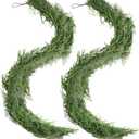 2 Pcs 9FT Christmas Garland for Mantle, Artificial Real Touch Norfolk Pine & Cedar Garlands for Xmas Decoration Indoor Outdoor, Realistic Greenery Christmas Garland for Stairs Railing, Fireplace
