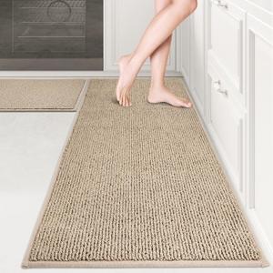 PURRUGS Machine Washable Kitchen Rug Set [2 PCS] (24" x 36"+ 24" x 60"), Non-Slip/Skid Kitchen Runner Rugs & Floor Mats, Super Absorbent Soft Area Rugs for Sink, Kitchen & Laundry, Beige