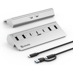 USB C Hub,Powered USB Hub with 5V 3A Power Adapter, 10Gbps USB Splitter with 4 USB-A and 3 USB-C Ports, 7-Port Type C Multiport Adapter for MacBook Air/Pro, iPhone 16/15, Laptop and More(Silver)