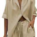 Fixmatti Women 2 Piece Outfit Summer Short Sleeve Top and Shorts Sweatsuit Set (Medium, Z-khaki 2)