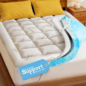 Pillow Top Memory Foam Mattress Topper King 3 Inch, Dual Layer Hybrid Pad
