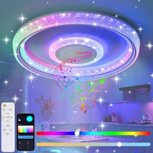 Bathroom Ceiling Light, Waterproof Shower Light with Bluetooth Speaker, Flush Mount Lighting Fixture Dimmable RGB Color Change, App+Remote Control Led Music Ceiling Lamp for Kids Room Bedroom