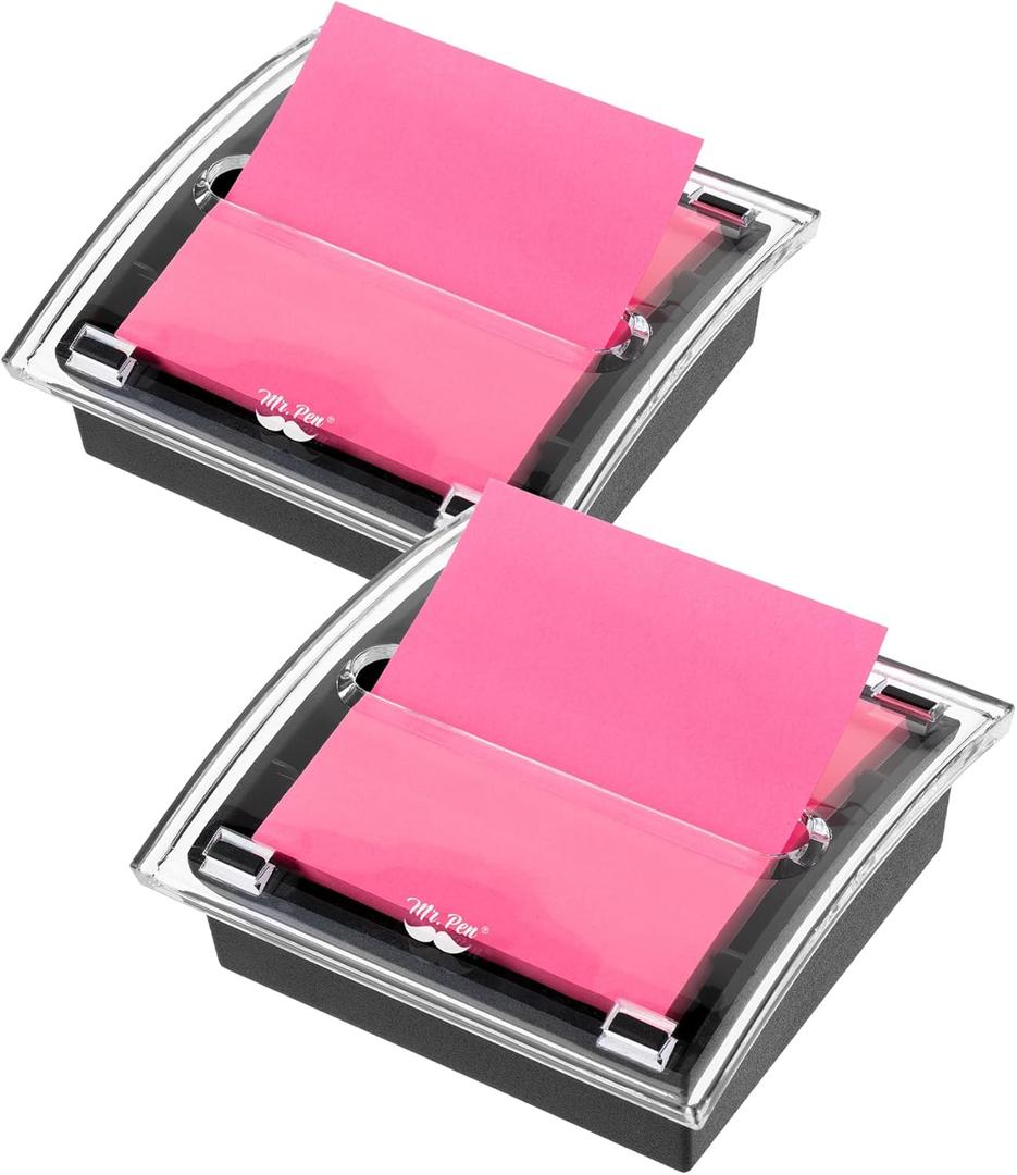 Mr. Pen- Pop Up Note Dispenser, 3" x 3", 2 Pack, Black Base, Clear Top, Sticky Note Dispenser, Sticky Note Holder for Desk