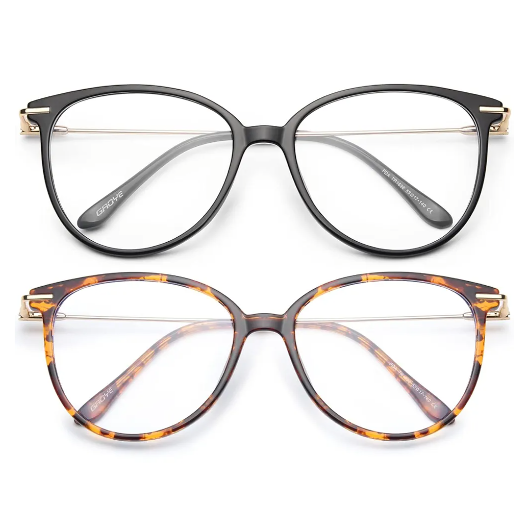 Gaoye Blue Light Blocking Glasses Women/Men, Fashion Cat Eye Fake Eyeglasses UV Ray Filter Computer Gaming Glasses (Black+Tea Leopard)