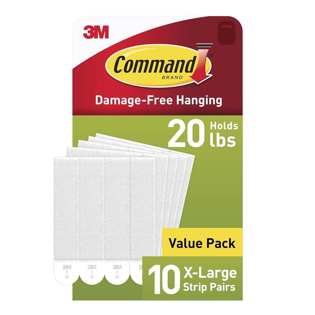 Command 20 lb XL 10 Pairs Heavyweight Picture Hanging Strips (20 Strips), Damage-Free Hangers for Picture Frames, No Tools Required, Ideal for Home Room Wall Decor, White Adhesive