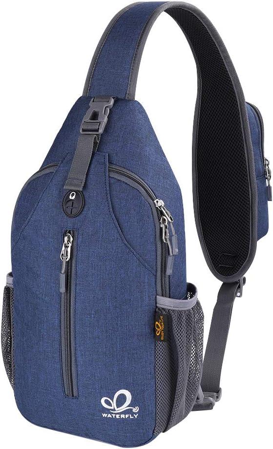 WATERFLY Crossbody Sling Backpack Sling Bag Travel Hiking Chest Bag Daypack (Navy Blue)