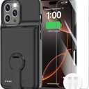 GIN FOXI Battery Case for iPhone 16 Pro, Charging Case with Stand 8500mAh Rechargeable Ultra-Slim Anti-Fall Protection Extended Battery Pack Charger Cover for iPhone 16 Pro Battery Case 6.3" Black