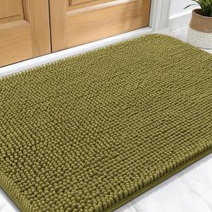 OLANLY Dog Door Mat for Muddy Paws 30x20, Absorbs Moisture and Dirt, Absorbent Non-Slip Washable Doormat, Quick Dry Chenille Mud Mat, Entry Indoor Entryway Carpet for Inside Floor, Olive Green