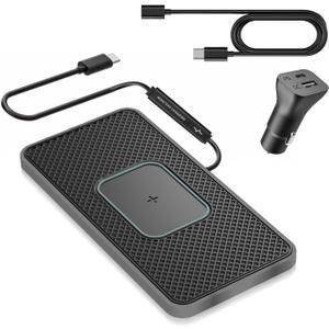 Wireless Charger Car Charging pad 15W Wireless Phone Charger Fast Non Slip Cell Phone Cordless Charging mat Compatible with iPhone 11/12/12/14/15 Galaxy S21/S22/S23/24 NOTE10(C1Pro 30cm Cable)