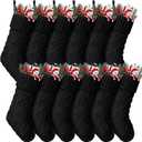 Hungdao 12 Pcs Christmas Stockings Mini Knitted Xmas Stockings Bulk 8.3 Inch Rustic Socks Double Sided Fireplace Hanging Vintage Socks for Family Christmas Decorations (Black)