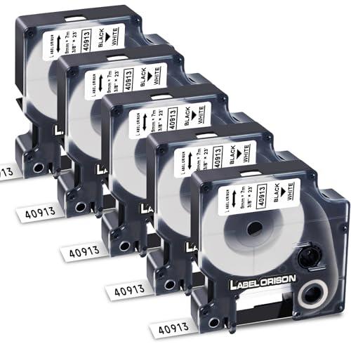 Label Orison Replacement DYMO D1 Label Tape 40913 41913 for Dymo Label Maker Refills, Black on White, for Dymo LabelManager 160 210D 260P 280 360D 420P PnP 500TS 450DUO, 3/8" x 23'(9mm x 7m), 5 Pack