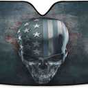 3D Metal Skull With USA Flag Car Windshield Sunshade Foldable Reflective Sun Shade Blocks UV Rays