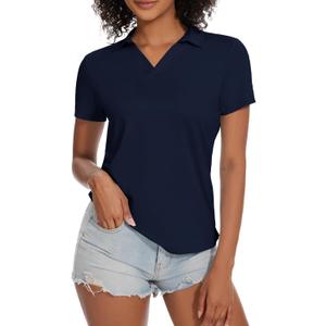 yuyangdpb Women's Golf Polo Shirts Short Sleeve Quick Dry UPF 50+ Sun Protection V Neck Tennis Shirt (X-Large)