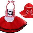 FYMNSI Baby Girls Halloween Deluxe Little Red Riding Hood Costume Cape Cloak Outfits Storybook Fairy Tale Costume (6-12 Months)