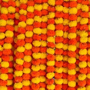 Marigold Garland for Decoration 5 Pcs of 5 feet Long Strands Artificial Marigold Flowers, Indian Dcor for Pooja, Wedding Christmas, Events Decorations (Multi Color)