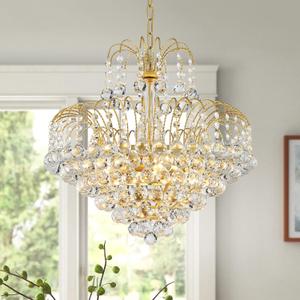 WUZUPS Crystal Chandelier Pendant Flushmount Ceiling Light Modern Lighting Fixture for Bedroom Hallway Bar Kitchen Bathroom, H 17.3" x W 18.9", Gold, E12 Base